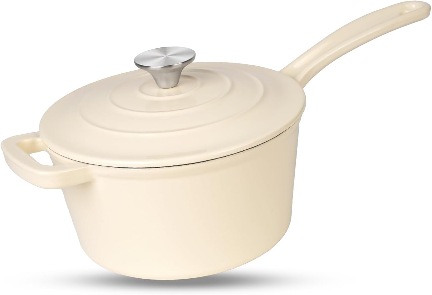 Cream-White Enameled Cast Iron Saucepan