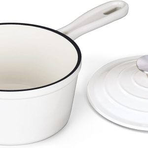 White Enameled Cast Iron Stew Pot