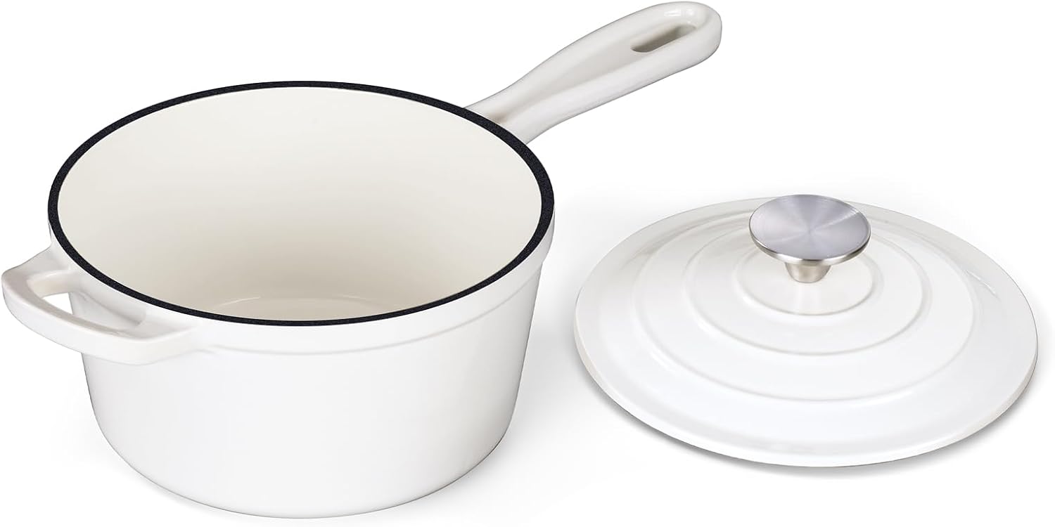 White Enameled Cast Iron Stew Pot