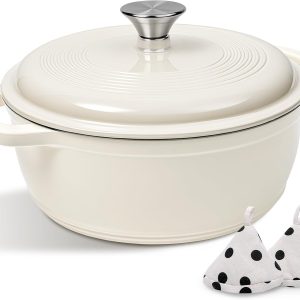 Cream-White Enameled Cast Iron Bread Oven