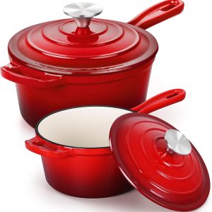 Red Enameled Cast Iron Cookware Set